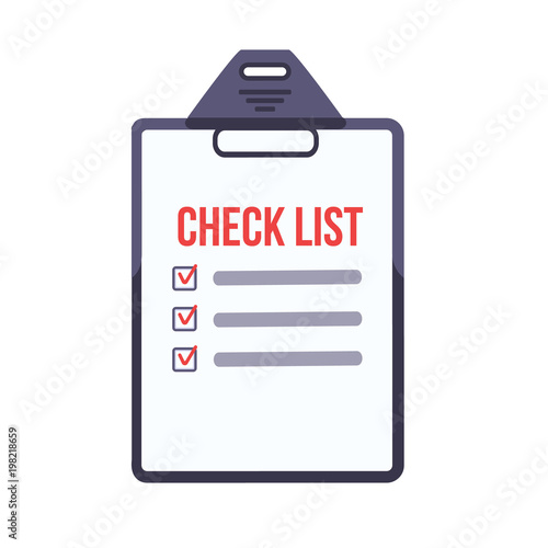 Check List Flat Clipboard. Vector document illustration