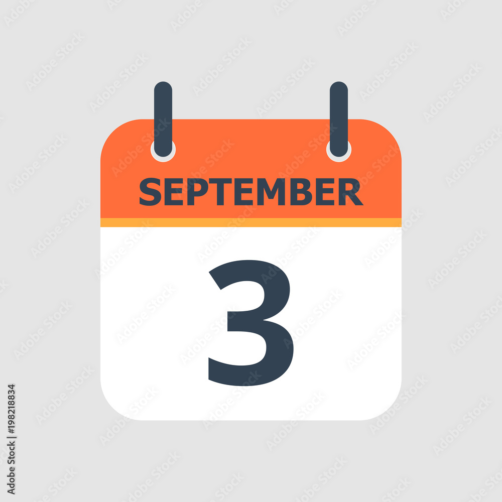 Flat icon calendar 3rd of September isolated on gray background. Vector illustration. Flat icon calendar 3rd of September isolated on gray background. Vector illustration.