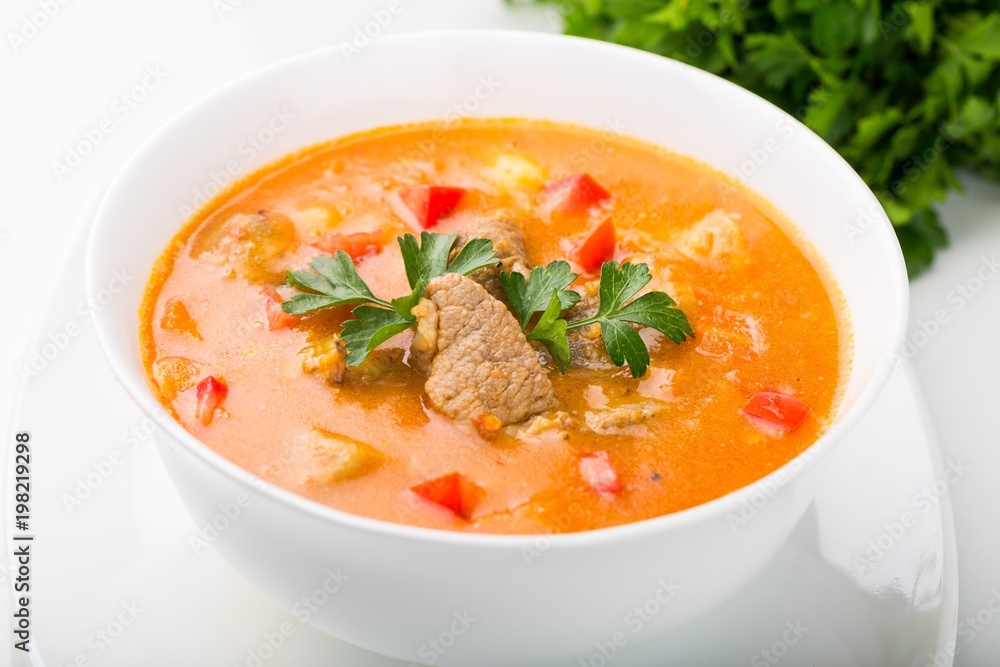 Vegetable soup on table Vegetable soup on table