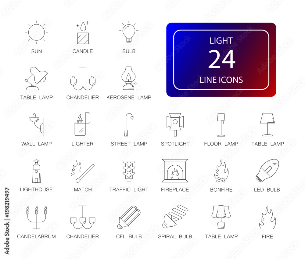Line icons set. Light pack. Vector illustration Line icons set. Light pack. Vector illustration