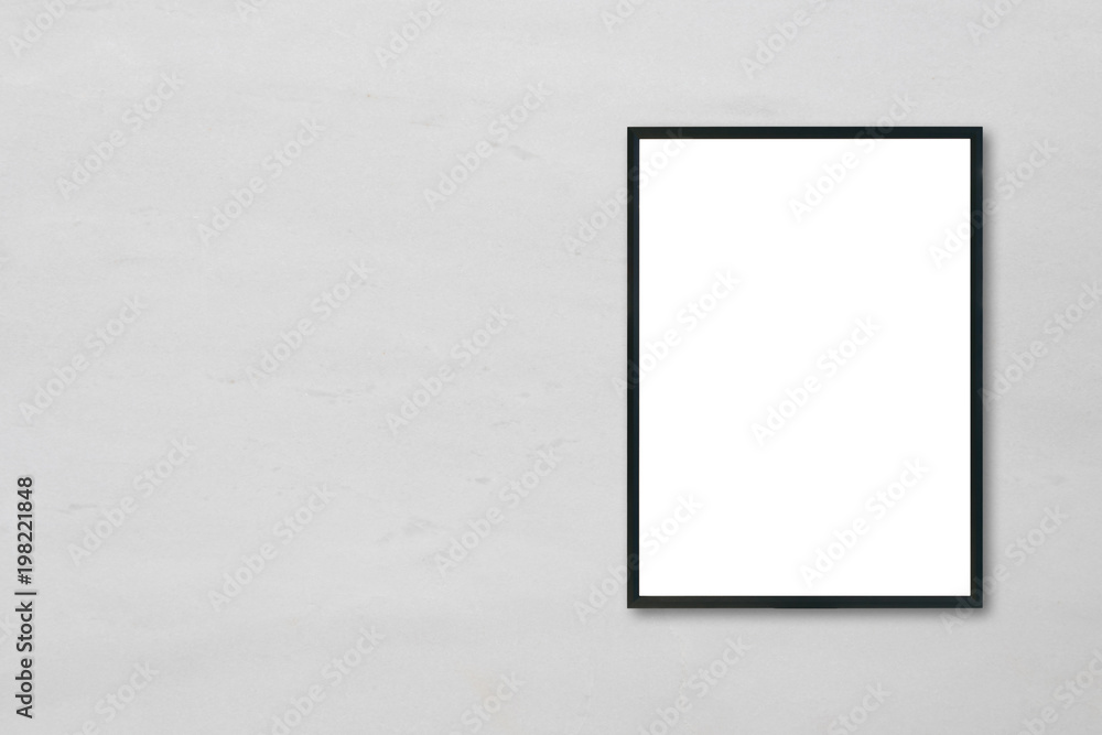Mock up blank poster picture frame hanging on white marble wall background in room - can be used mockup for montage products display and design key visual layout. Mock up blank poster picture frame hanging on white marble wall background in room - can be used mockup for montage products display and design key visual layout.