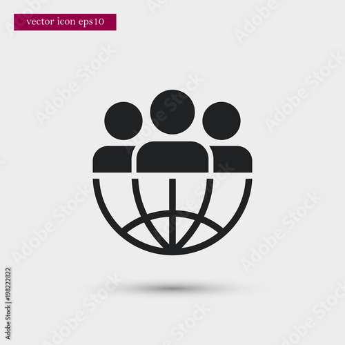 Teamwork wirh globe icon. Simple communication element illustration. Office symbol design from business collection. Can be used in web and mobile.