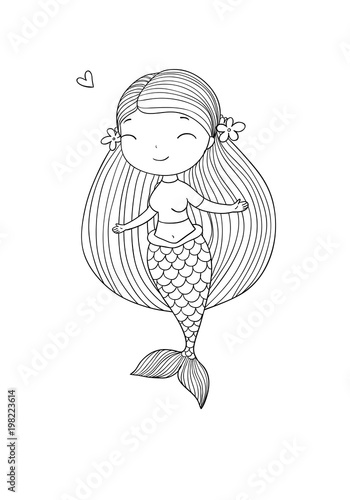 Cute cartoon little mermaid. Siren. Sea theme.