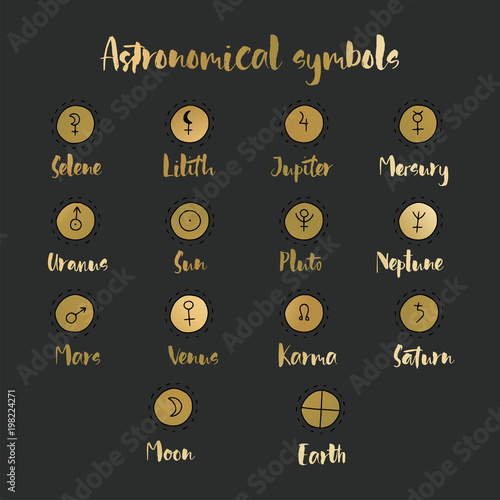 Astrology doodle symbols. Set of astrological graphic design elements.