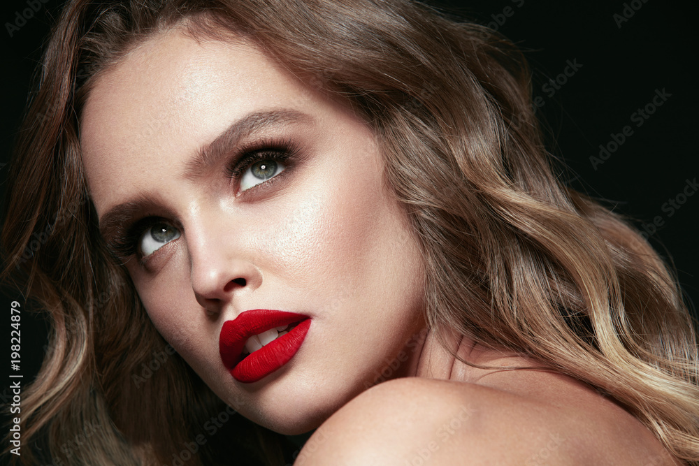 Beauty Face. Beautiful Woman With Makeup And Red Lips. Beauty Face. Beautiful Woman With Makeup And Red Lips.