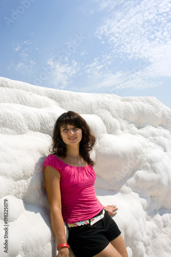 Beautiful woman in Pamukkale, Turkey