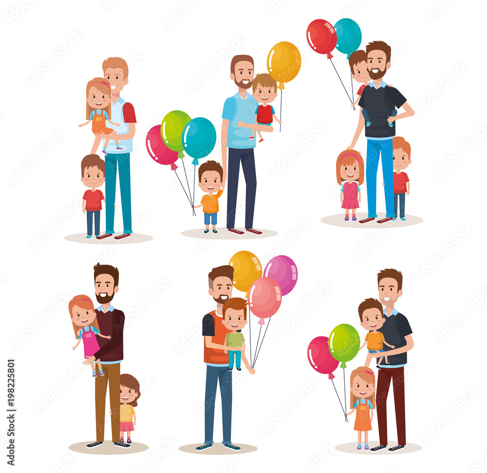 Fototapeta premium set cute family happy characters vector illustration design