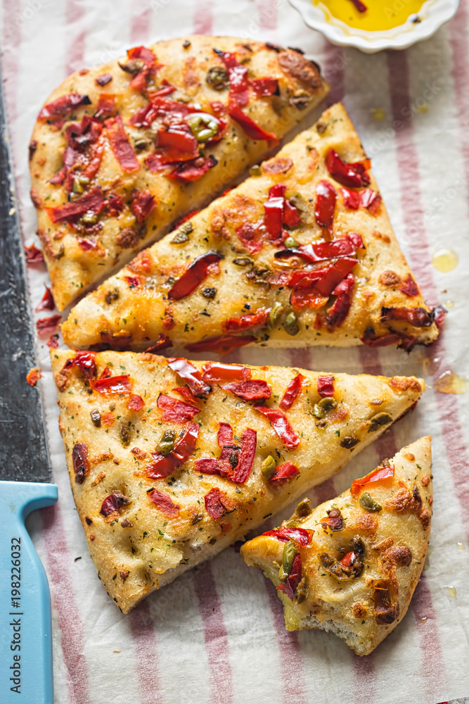 Foccacia with red peppers and olives Foccacia with red peppers and olives
