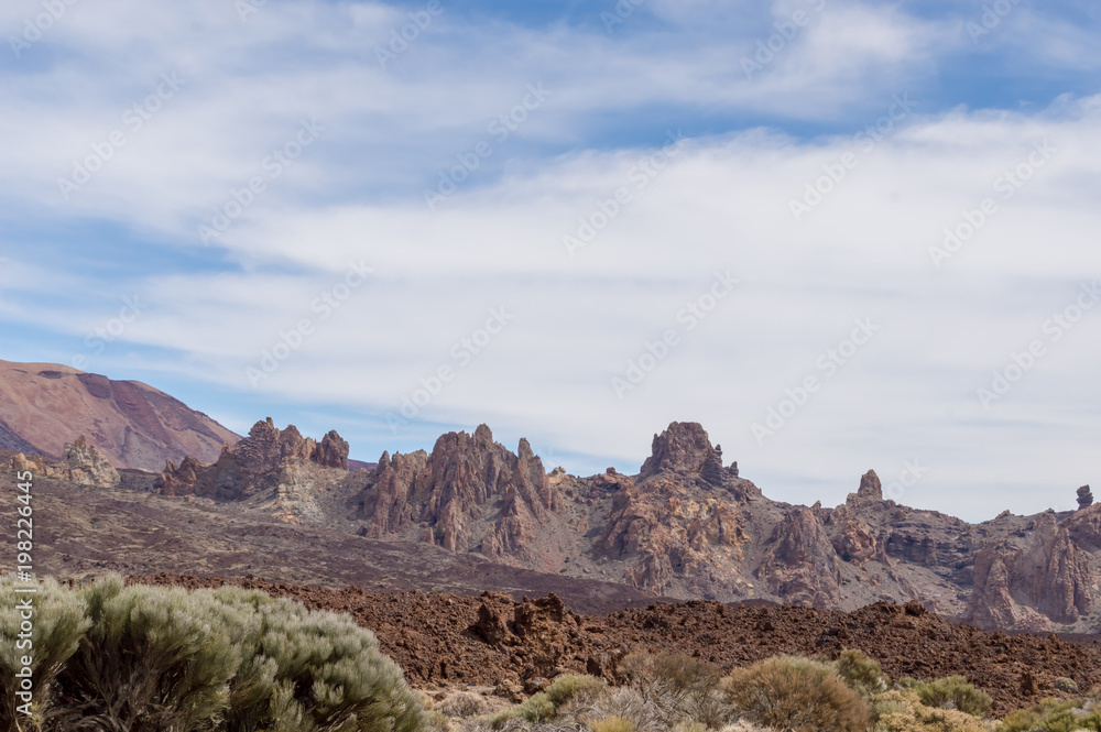 View of a hill in Teide Park on the island of Tenerife in Spain