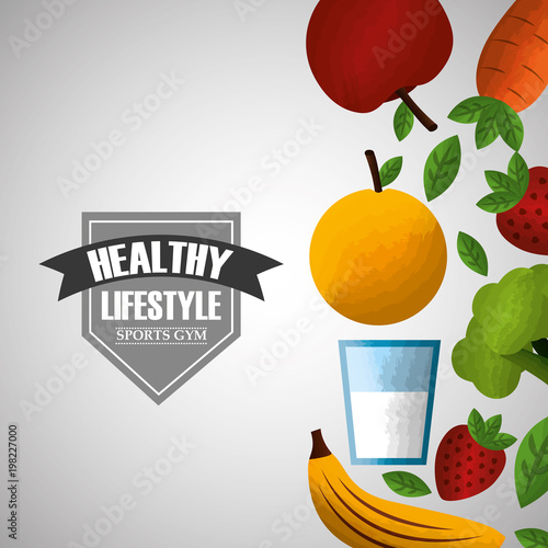 healthy lifestyle sport gym fresh nutrition food vector illustration
