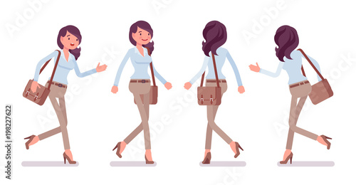 Smart casual woman standing walking and running