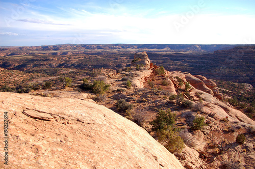 Vista of canyons  red rock cliffs and sky in Bears Ears Wilderness of Southern Utah