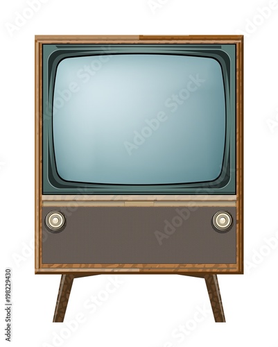 Retro old vintage television on white background
