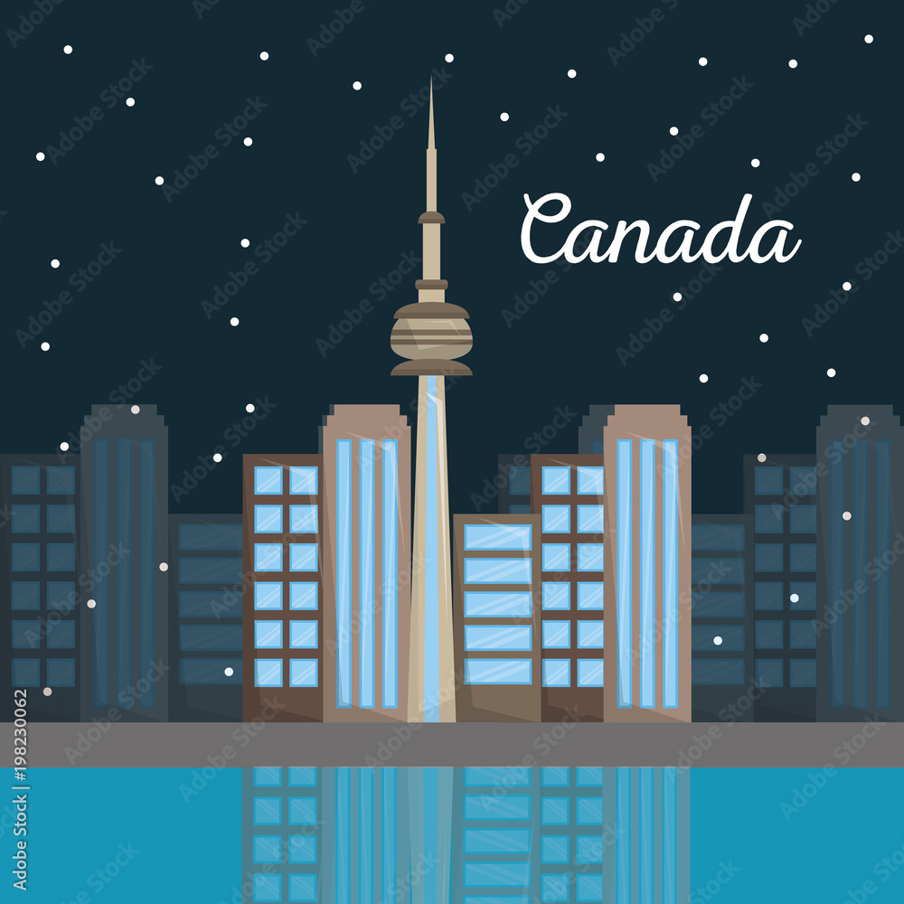canada toronto city architecture skyline at night vector illustration