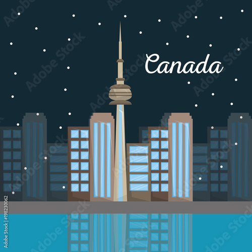 Photography canada toronto city architecture skyline at night vector illustration