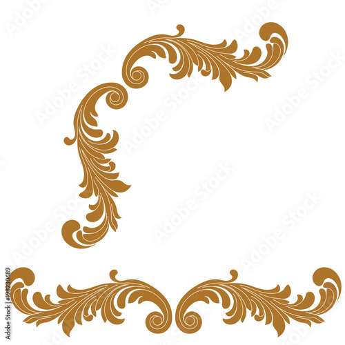 Golden vintage baroque ornament, corner. Retro pattern antique style acanthus. Decorative design element filigree calligraphy vector. - stock vector