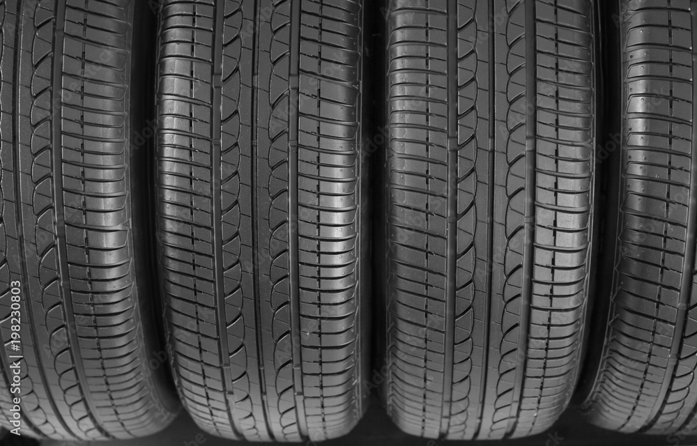 Car tires, closeup