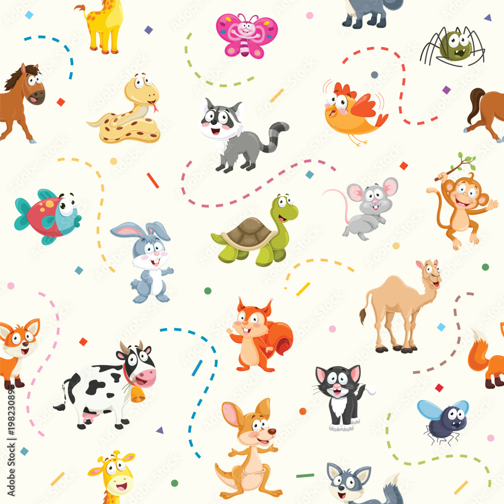 Seamless Pattern Of Cartoon Animals Seamless Pattern Of Cartoon Animals