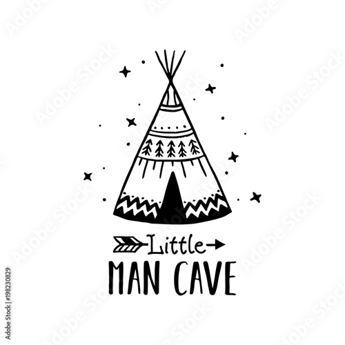 Little man cave scandinavian style hand drawn poster. Vector illustration.