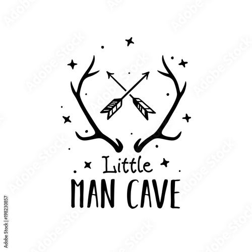 Plakat Mały człowiek jaskini skandynawski styl ręcznie rysowane plakat. Ilustracji wektorowych.