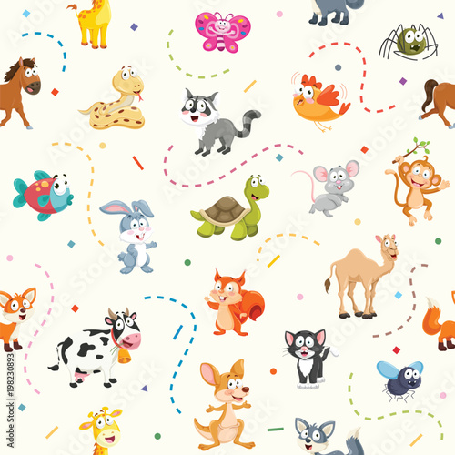 Seamless Pattern Of Cartoon Animals