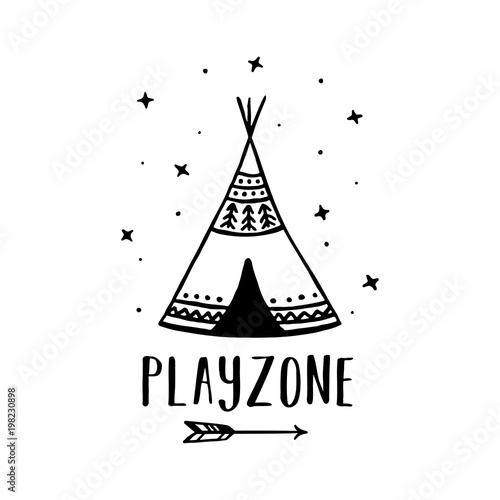 Playzone scandinavian style hand drawn poster. Vector illustration.