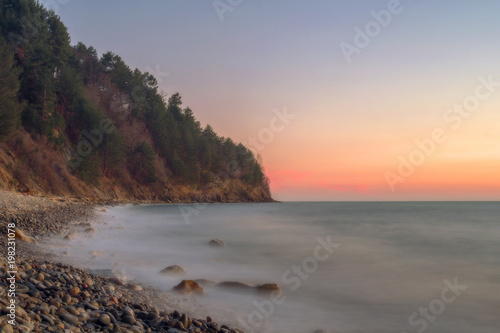 Beautiful cloudless landscape on the shore of the Black Sea, sunset