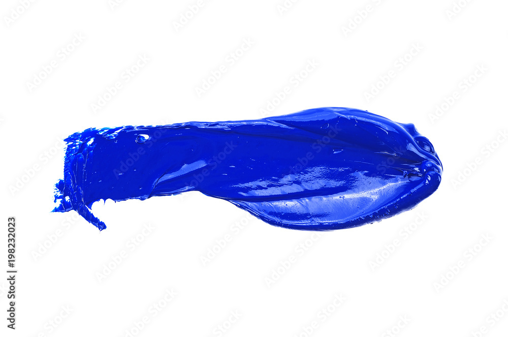 Naklejka premium Oil paint stroke on white background, blue color