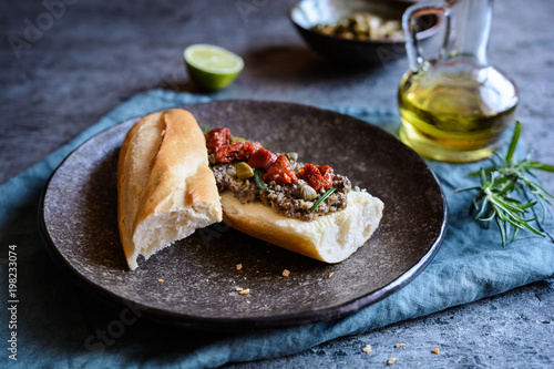 Camembert spread with tapenade and sun dried tomato