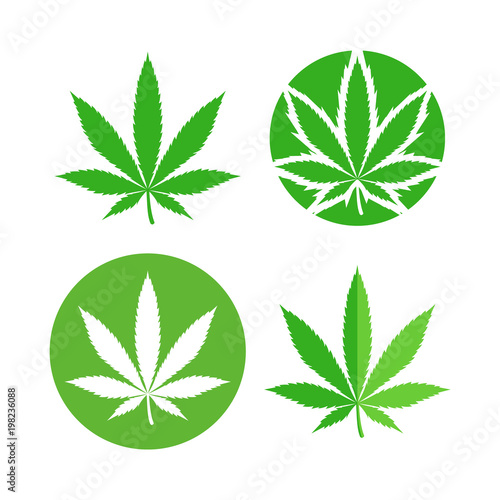 Green marijuana leaf symbol set. Cannabis icon, Weed icon set