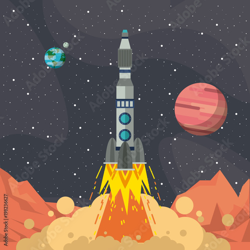 Spaceship taking off from mars vector illustration graphic design