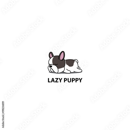 Lazy dog, cute french bulldog puppy sleeping icon, logo design, vector illustration