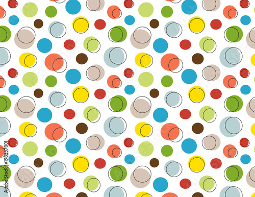 Polka dot seamless pattern for digital paper, backgrounds, borders, gift wrap, wrapping paper, scrapbooking, fabric and more. Blue, green orange and yellow circles.