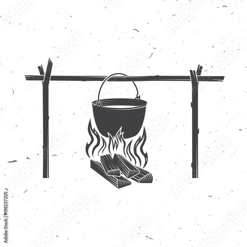 Pot on the fire silhouette. Vector illustration.