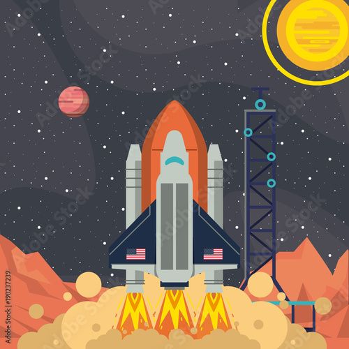 Spaceship taking off from mars vector illustration graphic design