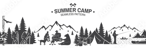 Summer camp seamless pattern. Vector illustration.