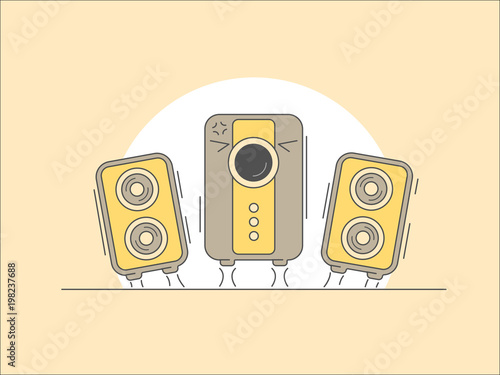 Music speakers with subwoofer cartoon illustration.