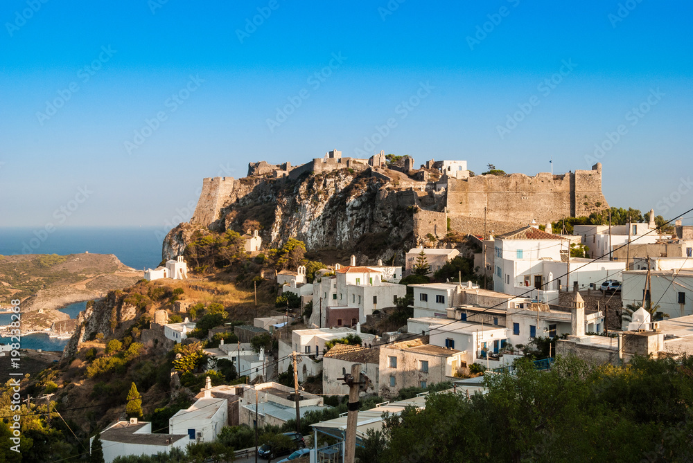 Picturesque view of the Venetian castle and city of Kythera island in Greece