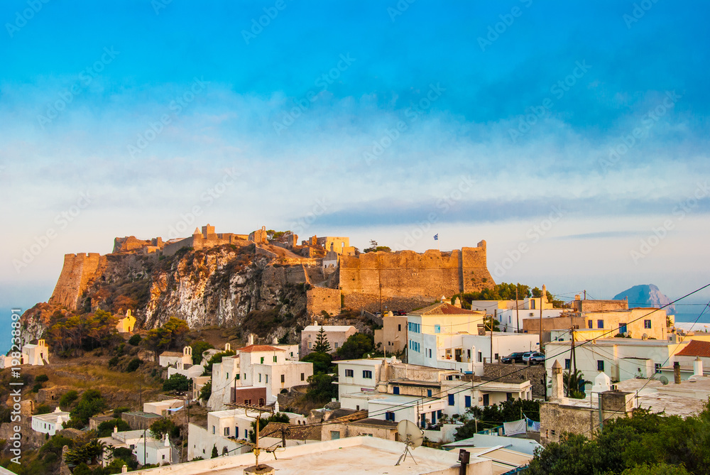 Panoramic view of the castle and city of Kithera island in Greece