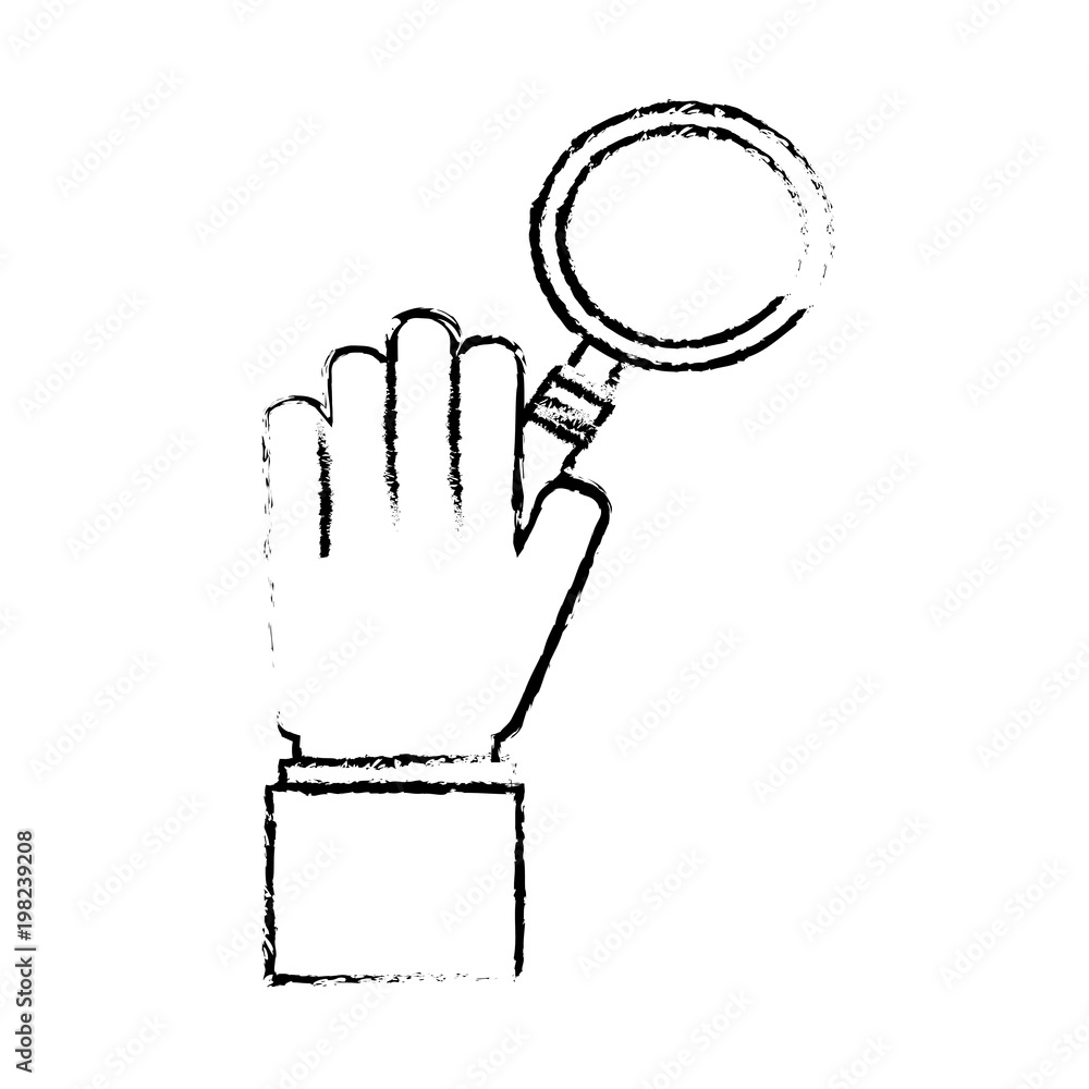 hand magnifier glass search analysis work vector illustration sketch