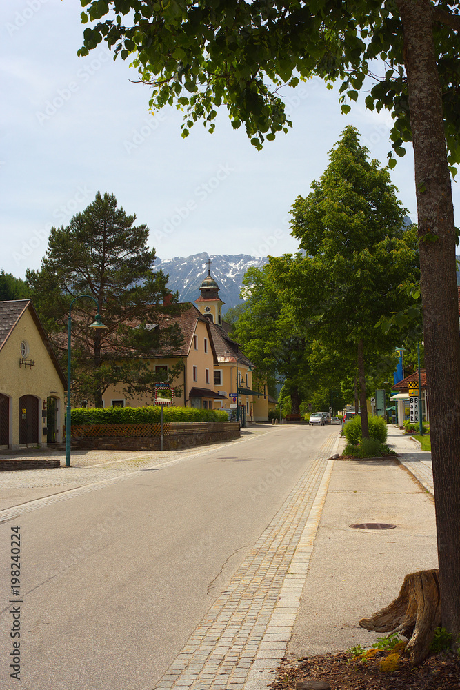 Fototapeta premium Street in center in town of Hinterstoder, Austria