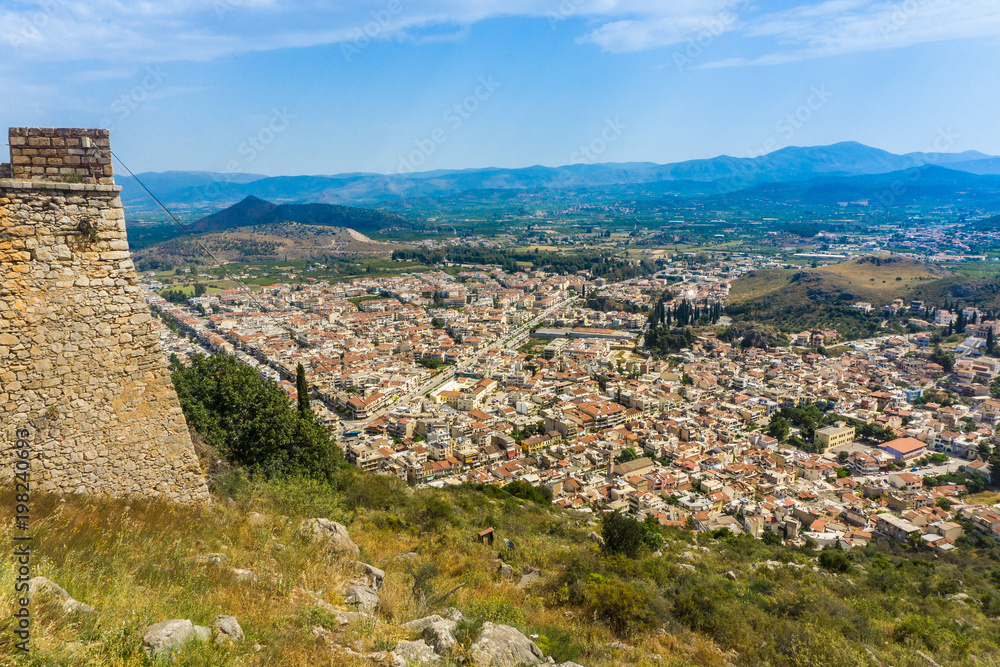 Panoramic view of the Nafplio city from Palamidi castle in Greece