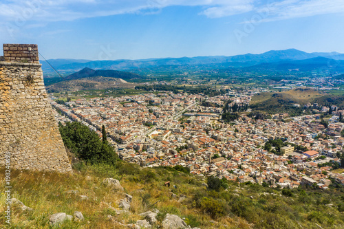Panoramic view of the Nafplio city from Palamidi castle in Greece