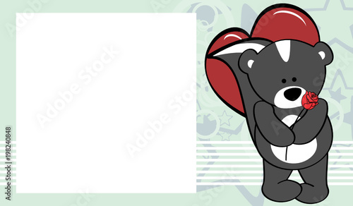 cute baby skunk love valentine picture frame background in vector format very easy to edit 