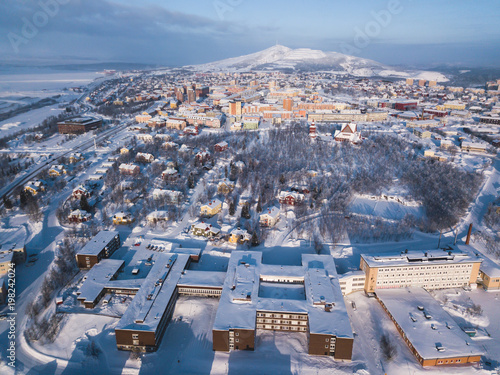Fényképezés Aerial winter view of Kiruna, the northernmost town in Sweden, province of Lapla