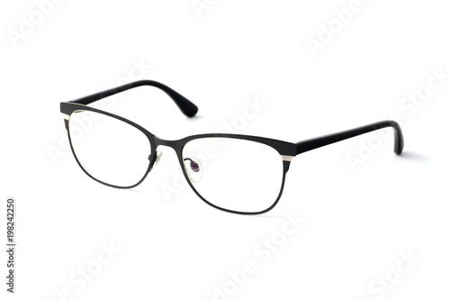Stylish popular black glasses with diopters isolated on white background