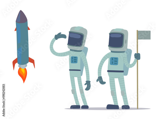 Astronaut in space vector character having fun spaceman galaxy cosmos atmosphere astronautics system fantasy traveler man.