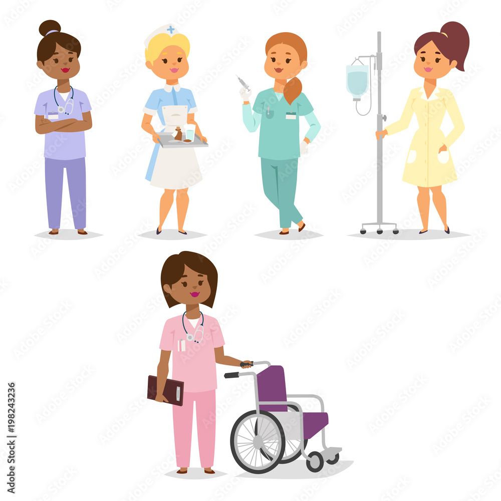 Doctor nurse character vector medical woman staff flat design hospital team people doctorate illustration.