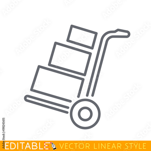 Hand truck with cardboard boxes line icon, logistic and delivery, hand dolly sign. Editable stroke sketch icon. Stock vector illustration.