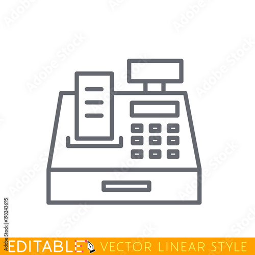 Cash register line icon, outline vector sign, linear pictogram isolated on white. Editable stroke sketch icon. Stock vector illustration.